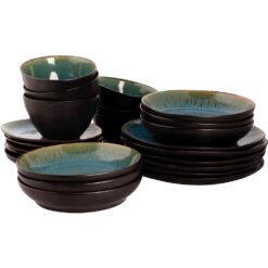 Palmer Lotus 24-delige Serviesset Turquoise Zwart Stoneware