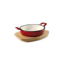 Lacor Serveerpan 12 cm op Houten Plank Magma Rood