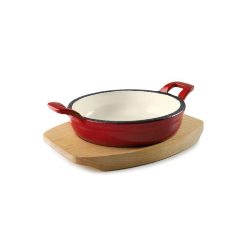 Lacor Serveerpan 16,2 cm op Houten Plank Magma Rood