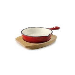 Lacor Serveerpan met Steel 13,5 cm op Houten Plank Magma Rood
